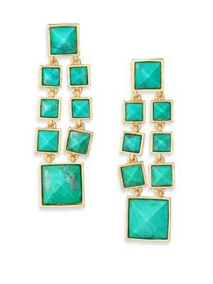 Stephanie Kantis Cascade Green Turquoise Howlite & 24k Yellow Gold Chandelier Earrings