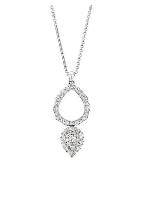 Pleve 18k White Gold & Diamonds Double Drop Pendant Necklace