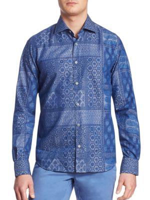 Saks Fifth Avenue Collection Chambray Patchworked Shirt