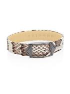 Stinghd Luxe Platinum-plated Pure Silver & Python Leather Buckled Bracelet