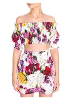 Dolce & Gabbana Shirred Floral Off-the-shoulder Crop Top