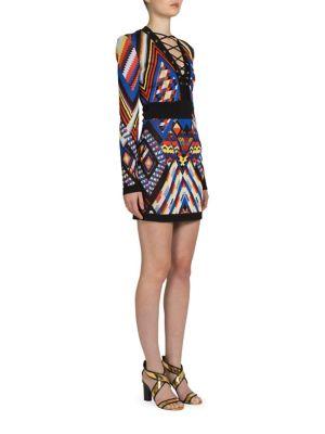 Balmain Geometric Lace-up Dress