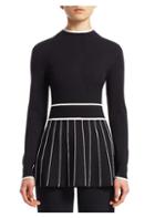 Lela Rose Contrast Stripe Mockneck Sweater