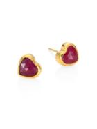 Gurhan Amulet Hue Ruby & 18-24k Yellow Gold Heart Stud Earrings