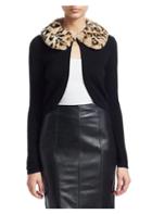 Saks Fifth Avenue Collection Leopard-print Rabbit Fur Collar Cardigan