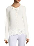 Elie Tahari Bria Crochet Trim Sweater