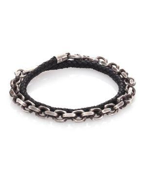  Sterling Silver & Leather Double Wrap Bracelet