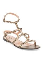 Valentino Rockstud Metallic Leather Flat Sandals