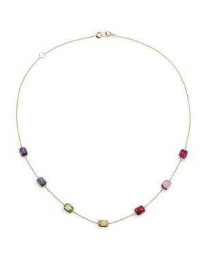Ippolita Rock Candy Fall Rainbow Semi-precious Multi-stone & 18k Yellow Gold Rectangle Station Necklace