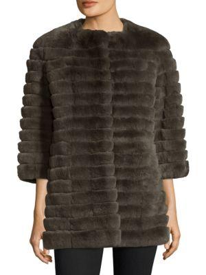 Glamourpuss Collarless Rabbit Fur Short Coat