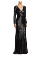 Theia Long-sleeve Beaded Gown