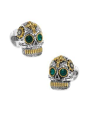Cufflinks, Inc. Sterling Silver And Gold Tone Day Of The Dead Skull Cufflinks