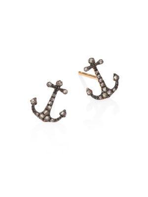 Annoushka Love Diamonds & 18k Rose Gold Anchor Stud Earrings