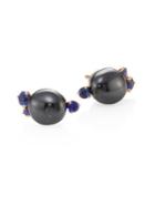 Pomellato Blue Sapphires, Ceramic & 18k Rose Gold Stud Earrings
