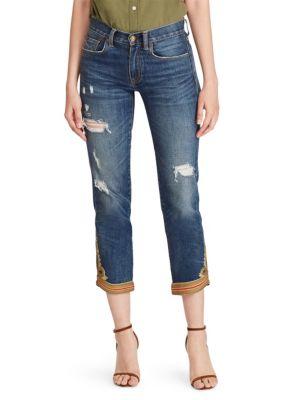 Polo Ralph Lauren Cropped Embroidered-hem Jeans