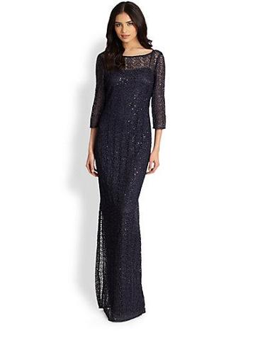Kay Unger Sequin Metallic Lace Gown