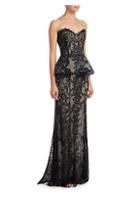 Monique Lhuillier Strapless Lace Peplum Gown