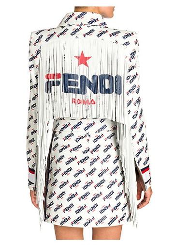 Fendi Fringed Fendi Fila Logo Leather Jacket