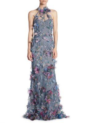 Marchesa Notte Floral Embroidered Dress