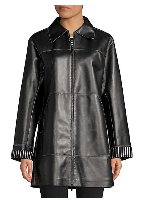 Lafayette 148 New York Christopher Leather Contrast Top-stitch Jacket