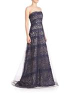 Rene Ruiz Strapless Layered Lace Gown