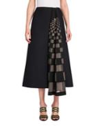 Fendi Tulle Grid-inset Wool & Silk Skirt