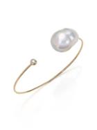 Mizuki 24mm White Baroque Freshwater Pearl, Diamond & 14k Yellow Gold Cuff Bracelet