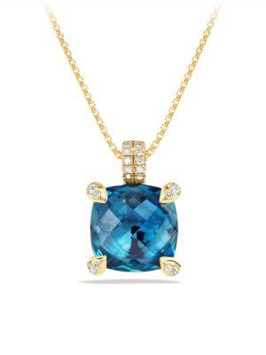 David Yurman Chatelaine Pendant Necklace With Hampton Blue Topaz And Diamonds In 18k Gold