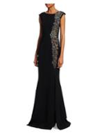 Theia Sleeveless Crepe Embroidered Gown