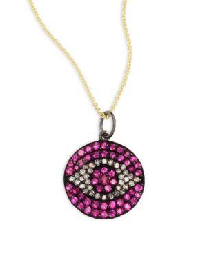 Nina Gilin Diamond & Ruby Evil Eye Pendant Necklace