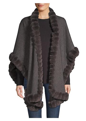 Glamourpuss Rabbit Fur-trimmed Oversize Wool Cape