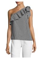 Vineyard Vines One-shoulder Gingham Ruffle Top