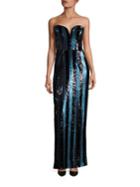 Milly Pailette Striped Strapless Gown