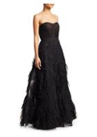 Marchesa Notte Strapless Draped Corset Tulle A-line Gown