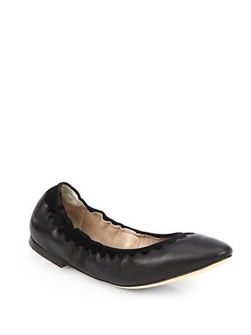 Chloe Leather & Suede Scalloped Ballet Flats
