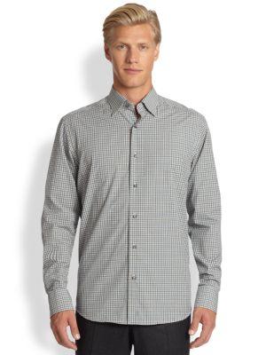Saks Fifth Avenue Collection Heathered Plaid Cotton Sportshirt