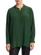 Eileen Fisher, Plus Size Silk Mandarin Collar Shirt