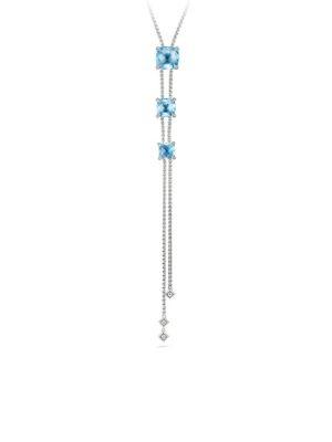 David Yurman Chatelaine Blue Topaz & Diamond Y Necklace