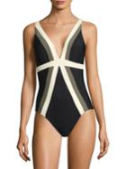 Miraclesuit Swim Striped Front One Piece Swimsuit