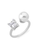 Majorica Faux Pearl & Crystal Open Ring