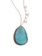 Meira T Boulder Opal, Diamond, 14k White & Rose Gold Pendant Necklace
