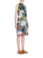 Marni Ruched-neck Floral-print Silk Dress