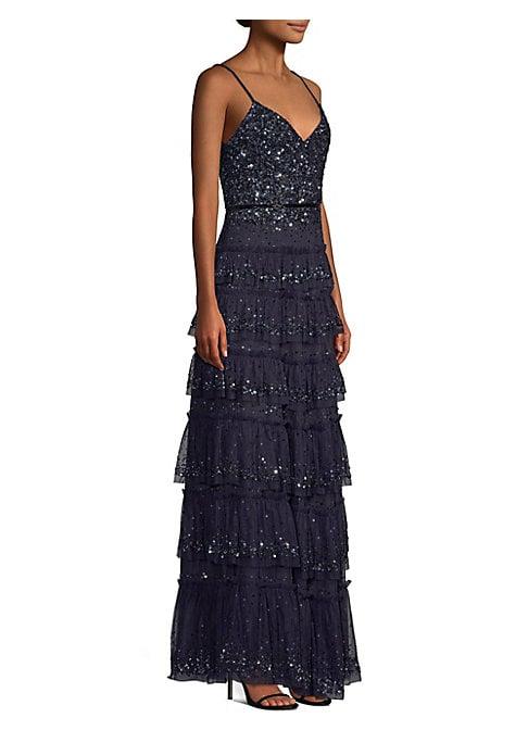 Parker Black Miranda Sequined Ruffled Tiered Gown