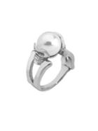 Majorica 10mm White Round Pearl & Stainless Steel Ring