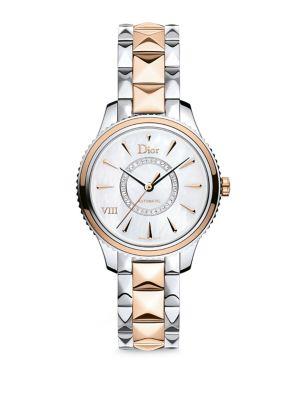 Dior Dior Viii Montaigne Diamond, 18k Rose Gold & Stainless Steel Automatic Bracelet Watch