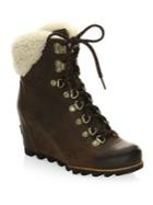 Sorel Conquest Wedge Leather Boots With Faux Fur