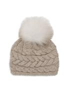 Inverni Beatrice Fox Fur Pom Pom Cable Knit Beanie