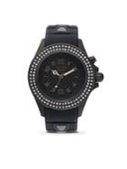 Kyboe Power Radiant Black Swarovski Crystal, Black Stainless Steel & White Silicone Strap Watch/40mm