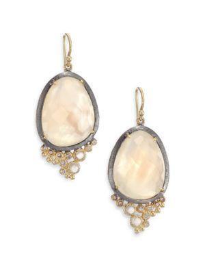 Rene Escobar Mother-of-pearl, Clear Quartz, Diamond, 18k Yellow Gold & Sterling Silver Drop Earrings