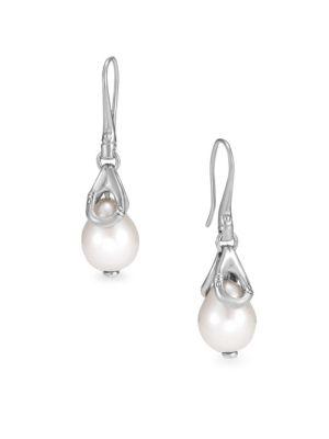 John Hardy Bamboo 11mm White Pearl & Sterling Silver Drop Earrings